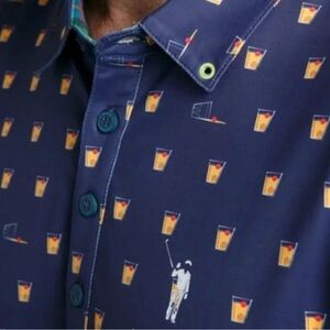 William Murray Golf Polo Shirt Navy with Old Fashioned Cocktail Drinks Pattern